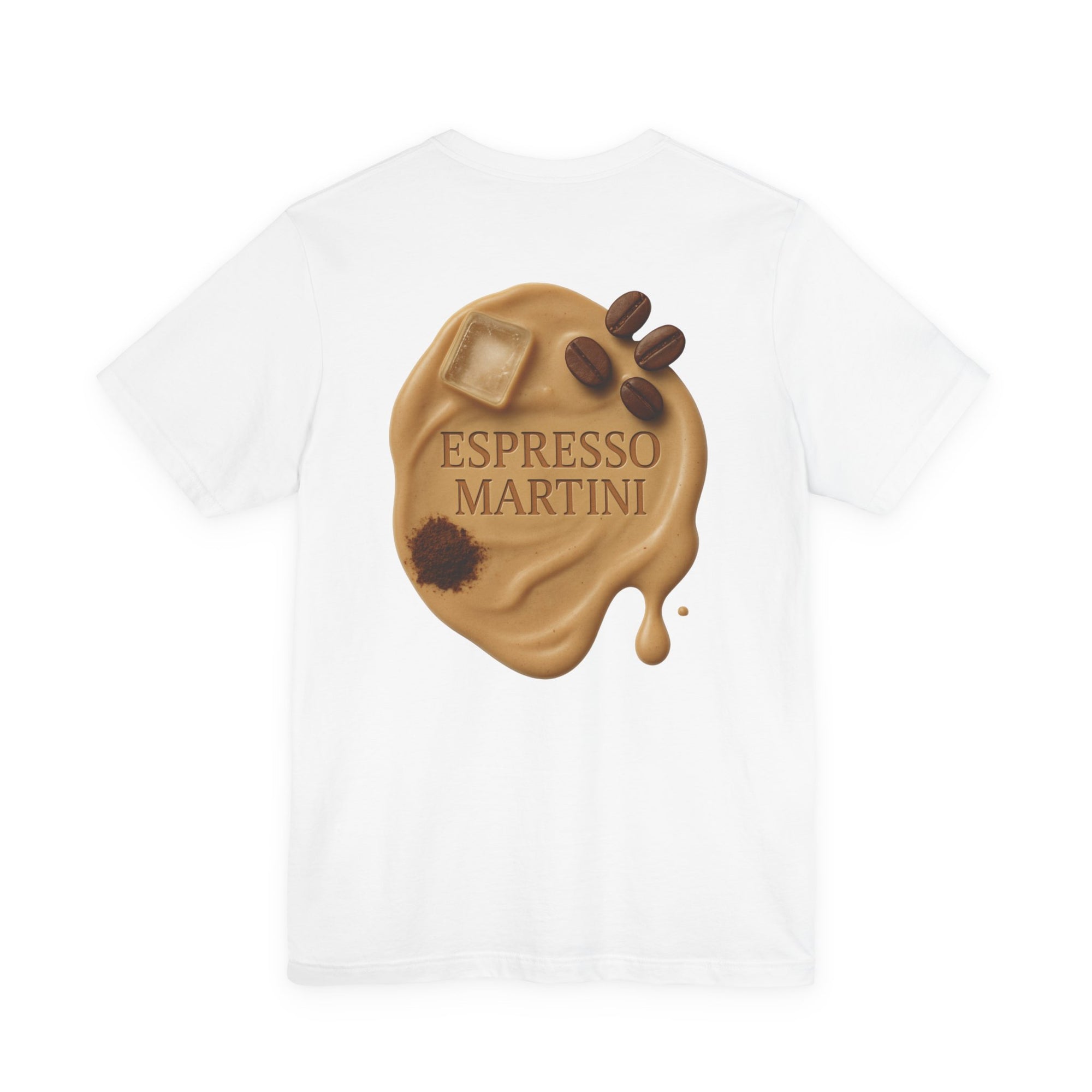 Espresso Martini Shirt mit Rückendruck in Naturweiß – realistischer Cocktailprint backprint shirt