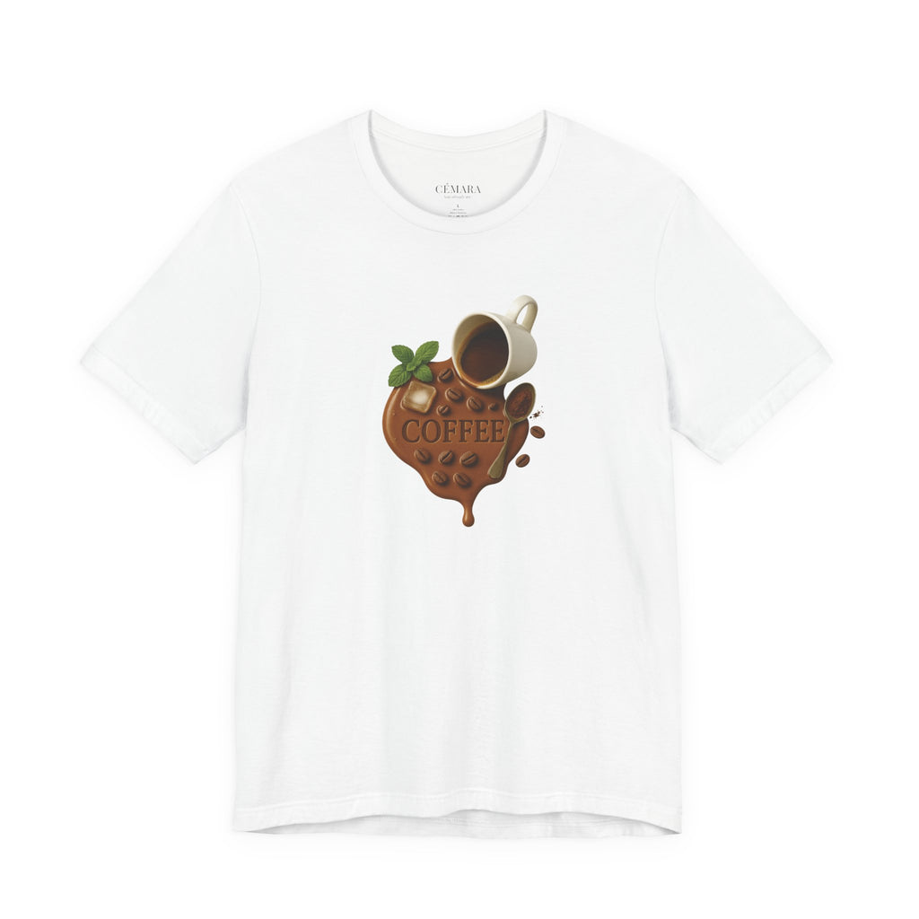 CÉMARA Coffee Shirt Damen white – Frontprint mit Kaffeetasse, Bohnen & Statement Design für Coffee Lovers