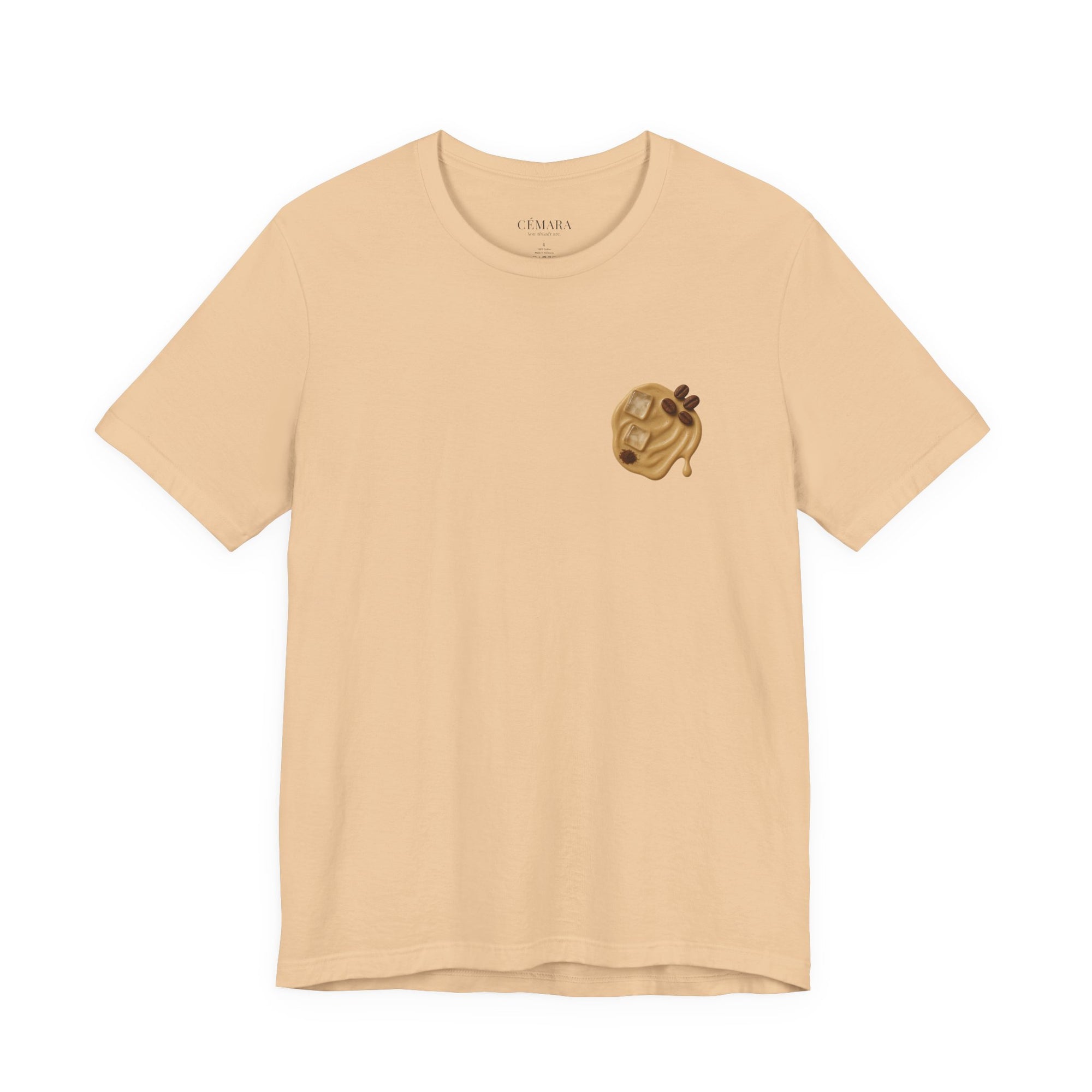 CÉMARA Espresso Martini Shirt in Sandgrau – dezenter Frontprint in Coffee-Optik pocket print