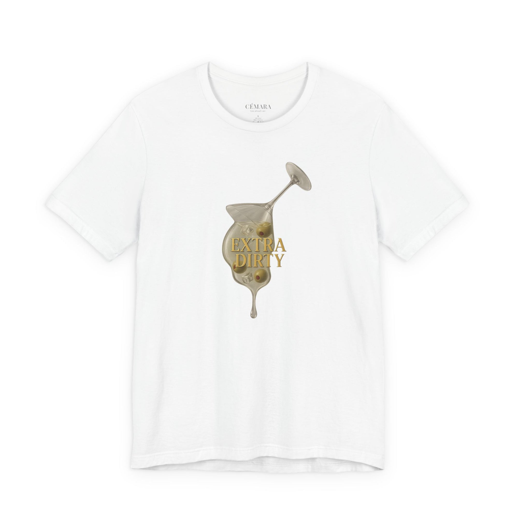 Weißes T-Shirt mit Dirty Martini Illustration & goldener Schrift – Statement-Shirt für Women