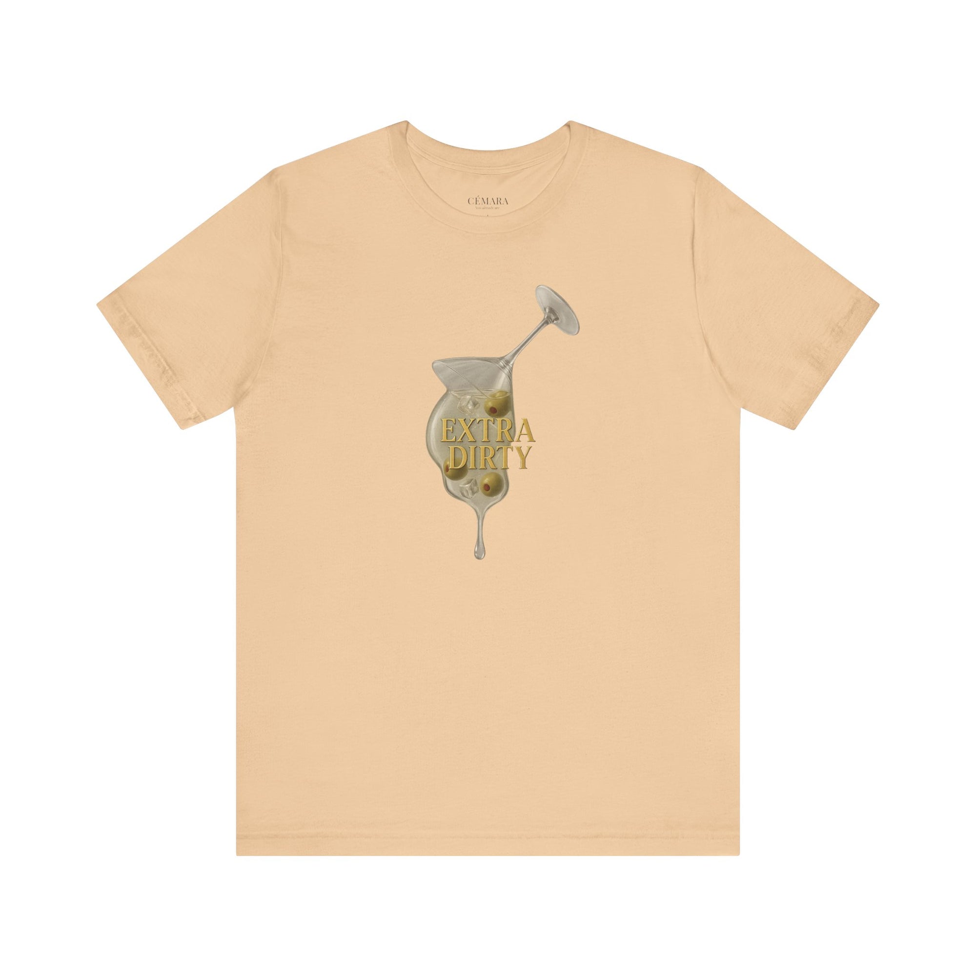 Sandgraues Damen T-Shirt mit Olivendesign & „Extra Dirty“ Statement in femininer Ästhetik