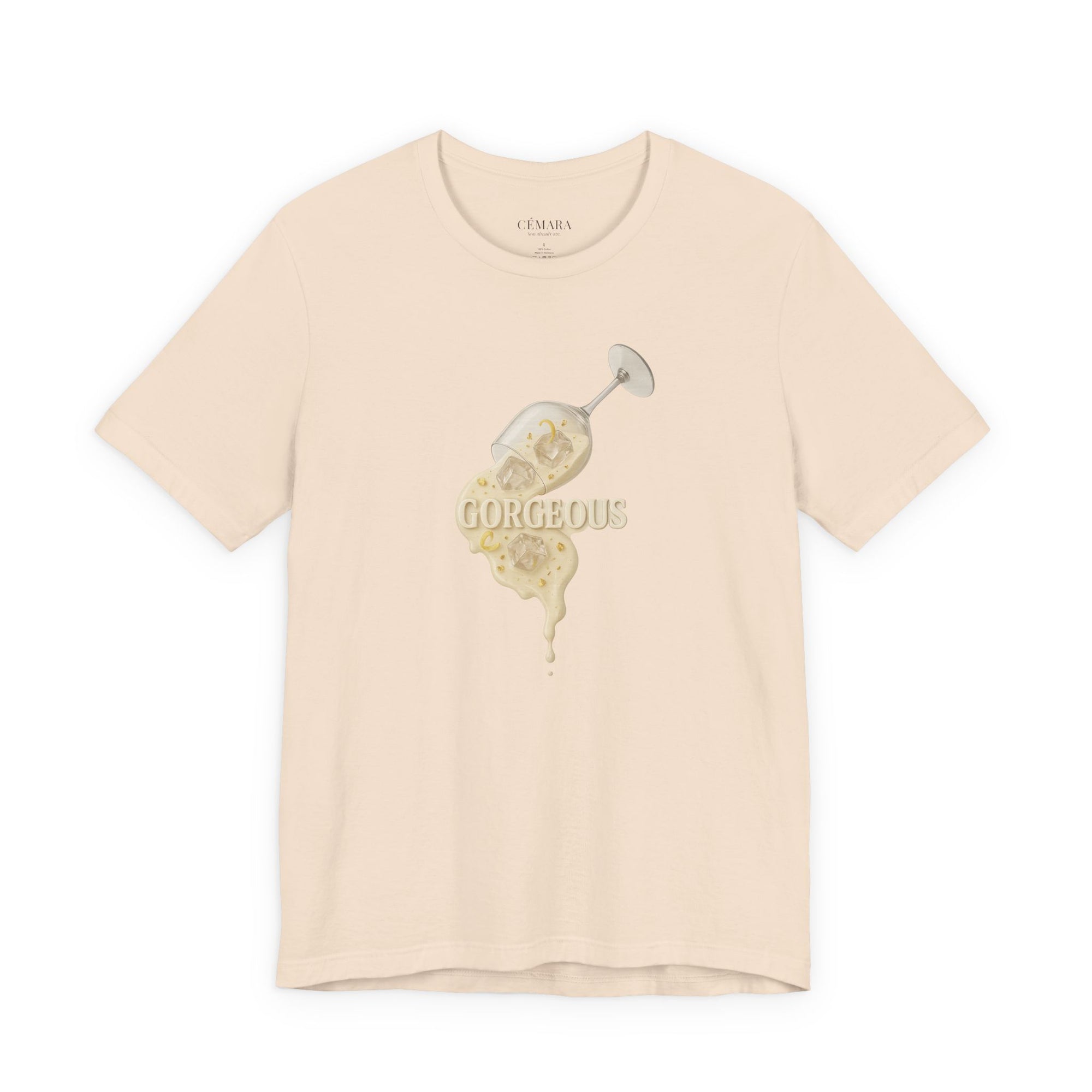 Feminines T-Shirt in Rosé mit perlendem Drink-Print & Schriftzug Gorgeous