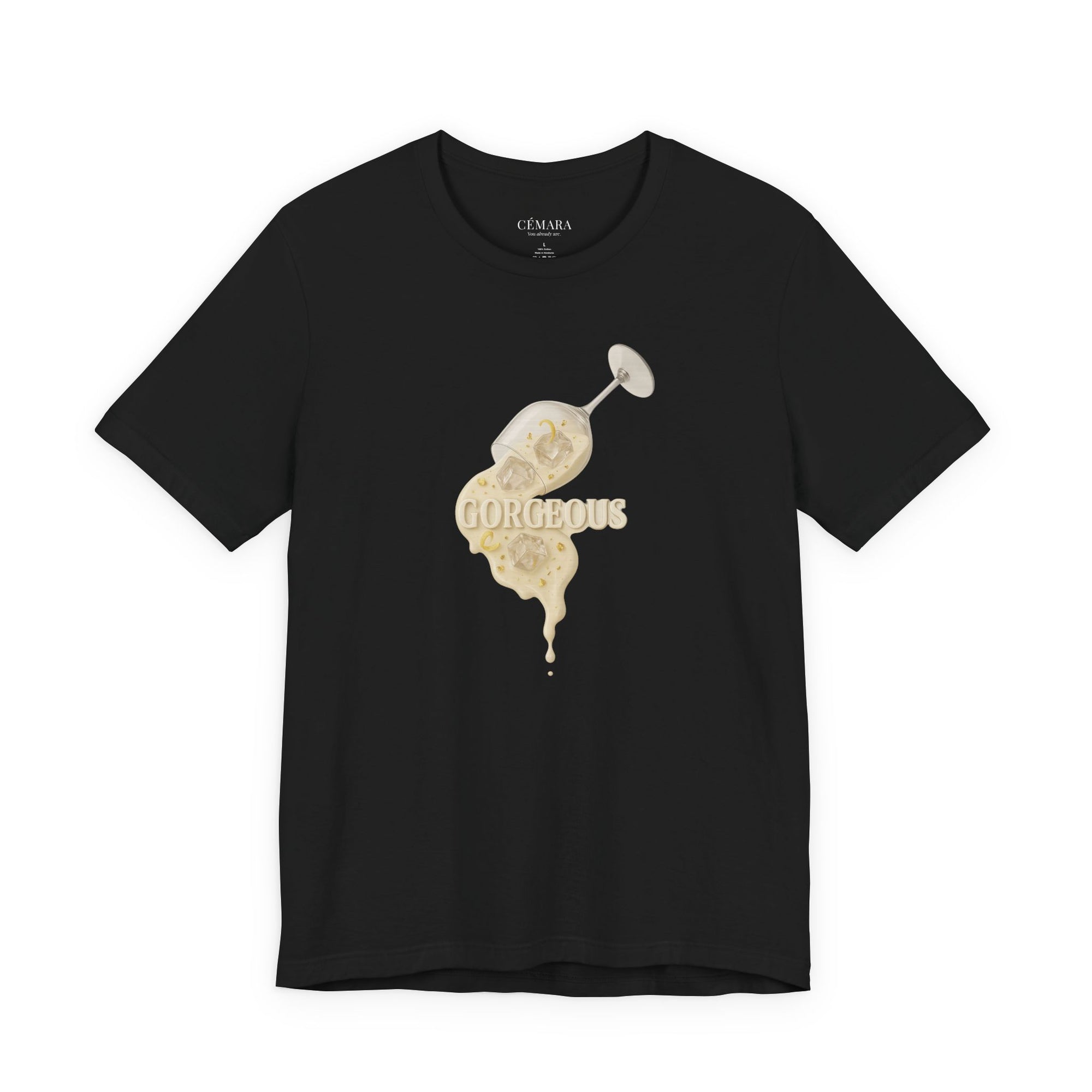 Schwarzes Statement-Shirt für Frauen mit Champagner Glas Design & goldener Typografie