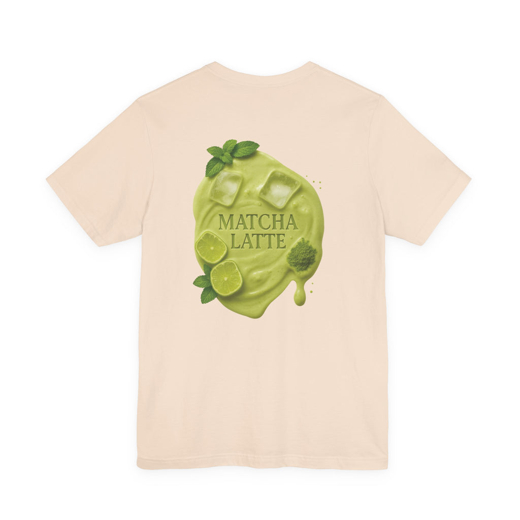 Rosé Matcha Latte Shirt with vibrant green drink backprint – CÉMARA capsule look
