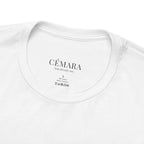 White Matcha Latte T-Shirt with front print – minimal green matcha design by CÉMARA crewneck shirt close up