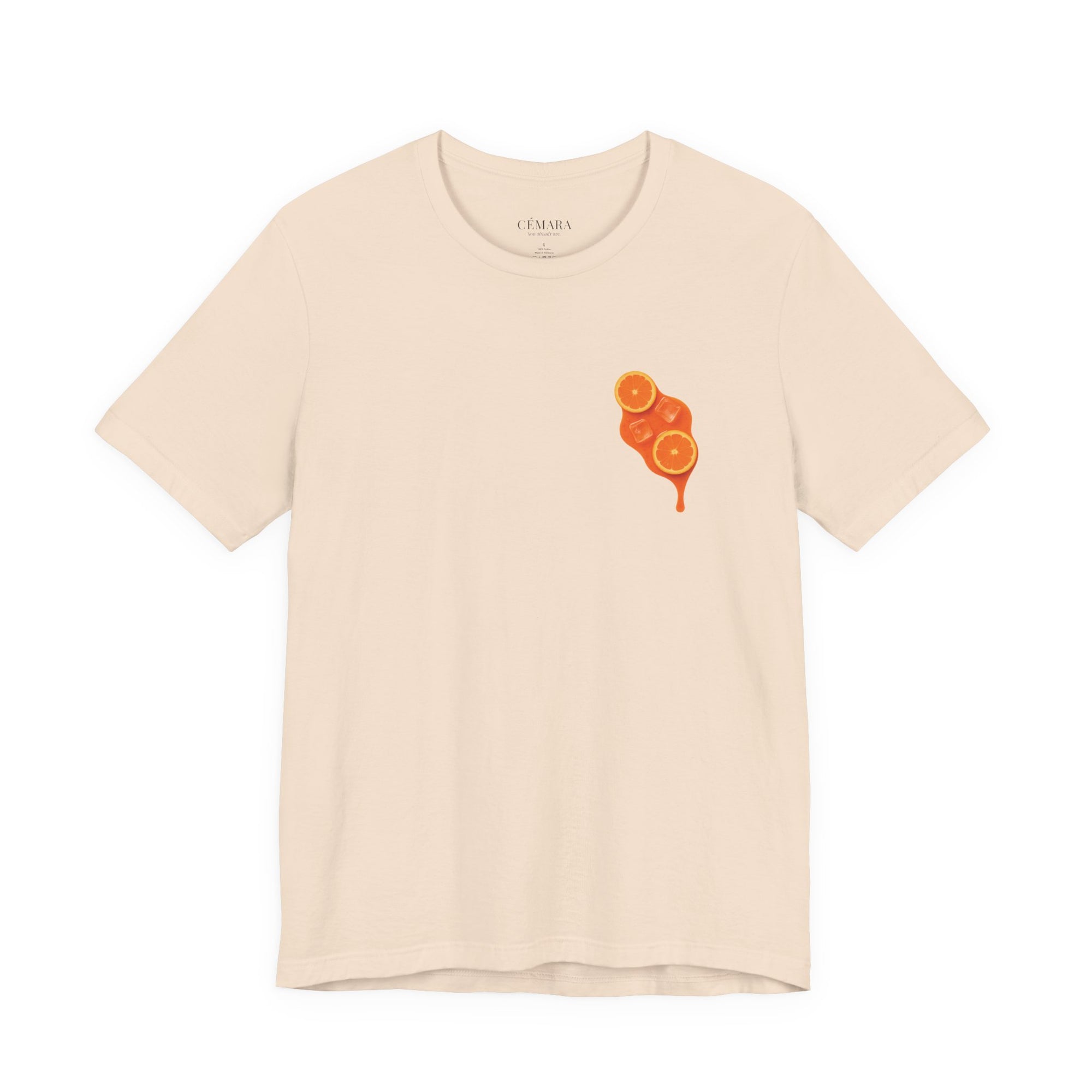 Rosé T-Shirt für Frauen mit Frontprint aus Eiswürfeln & Orangenscheiben – ästhetisch & dezent