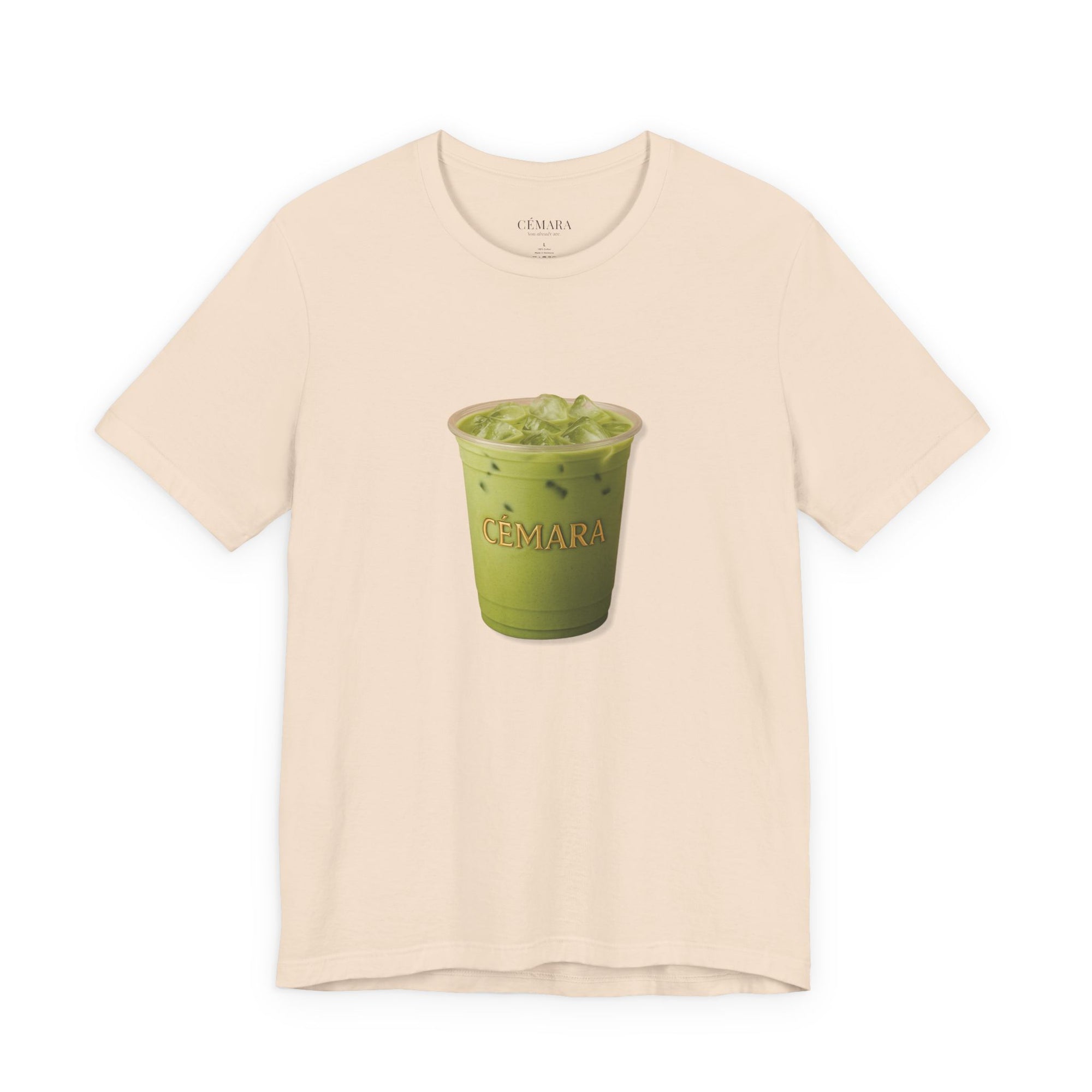 Roséfarbenes Shirt mit Matcha Latte Frontprint – minimalistischer Style